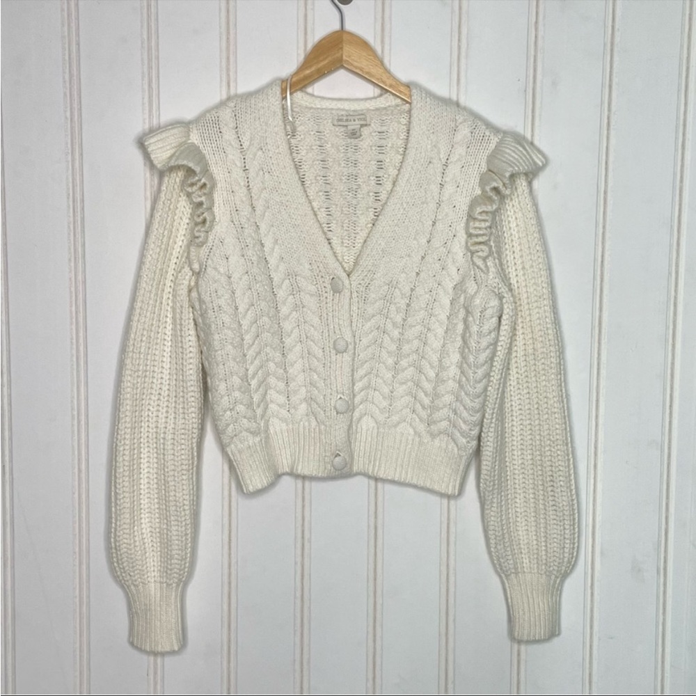 Chelsea & Violet Cream Ruffle Sleeve
Cardigan Sweater